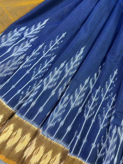 NAVY BLUE COTTON PURE HANDLOOM IKKAT SAREE