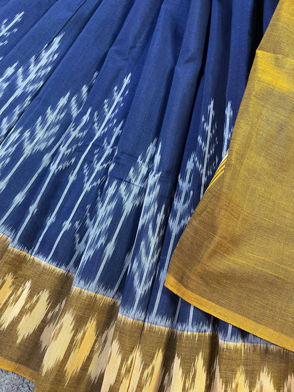 NAVY BLUE COTTON PURE HANDLOOM IKKAT SAREE