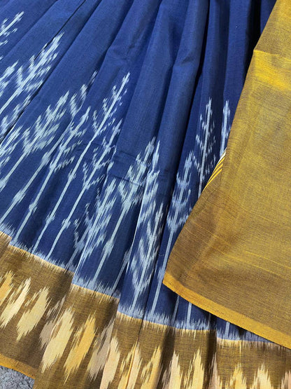 NAVY BLUE COTTON PURE HANDLOOM IKKAT SAREE