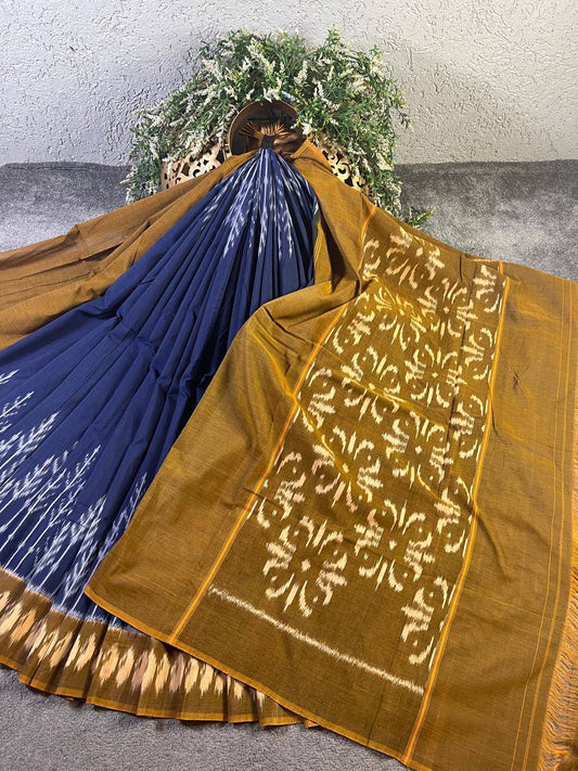NAVY BLUE COTTON PURE HANDLOOM IKKAT SAREE