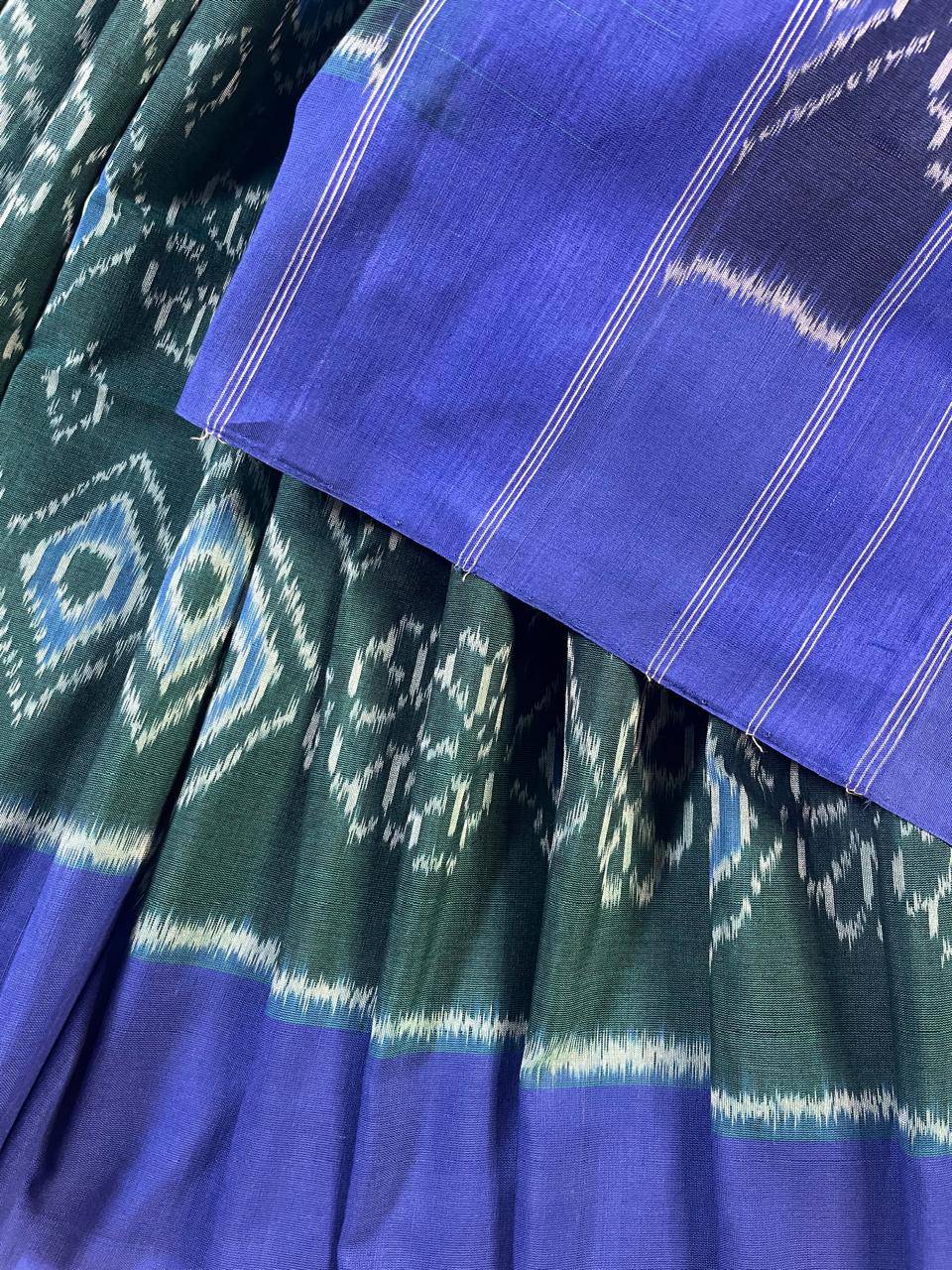 PEACOCK GREEN COTTON PURE HANDLOOM IKKAT SAREE