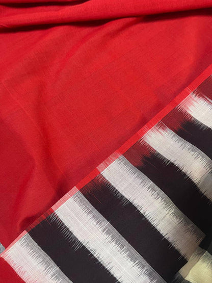 BLACK WHITE COTTON PURE HANDLOOM IKKAT SAREE