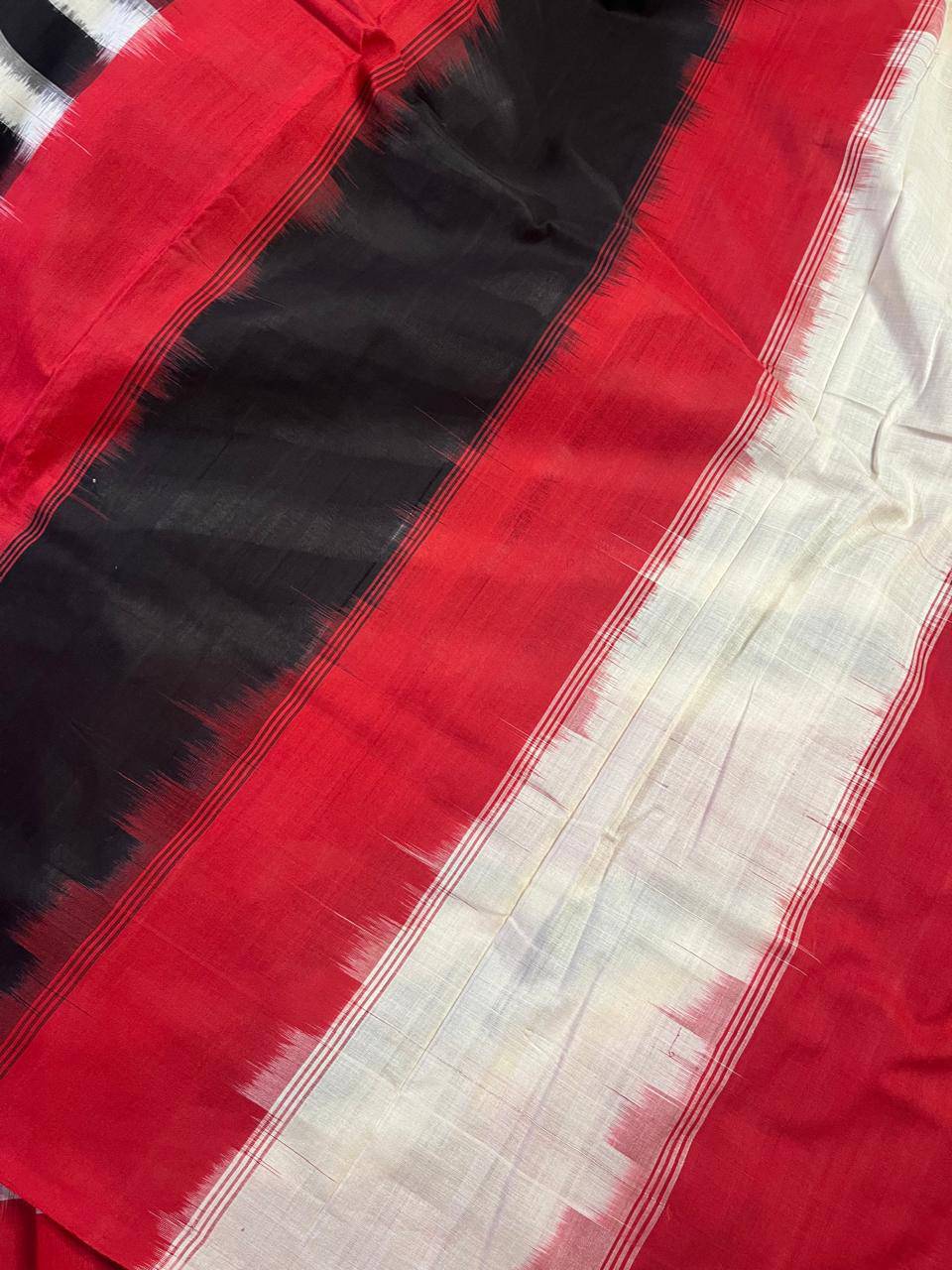 BLACK WHITE COTTON PURE HANDLOOM IKKAT SAREE