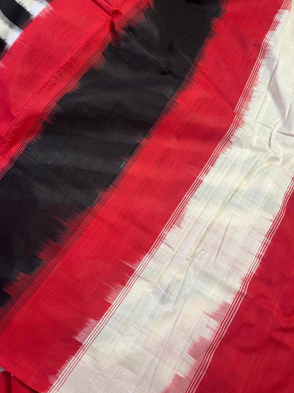 BLACK WHITE COTTON PURE HANDLOOM IKKAT SAREE