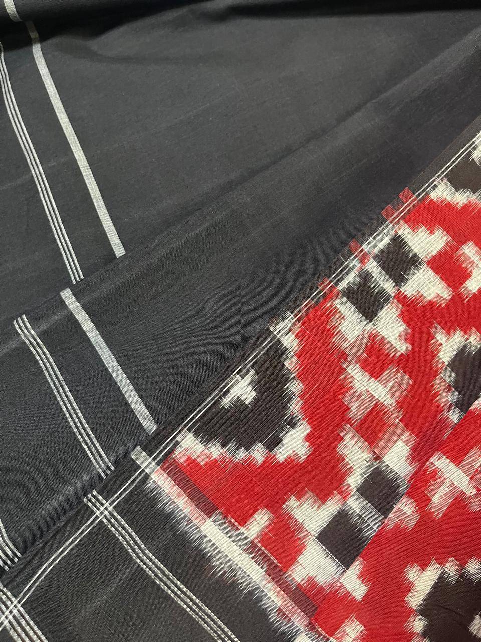 RED COTTON PURE HANDLOOM IKKAT SAREE