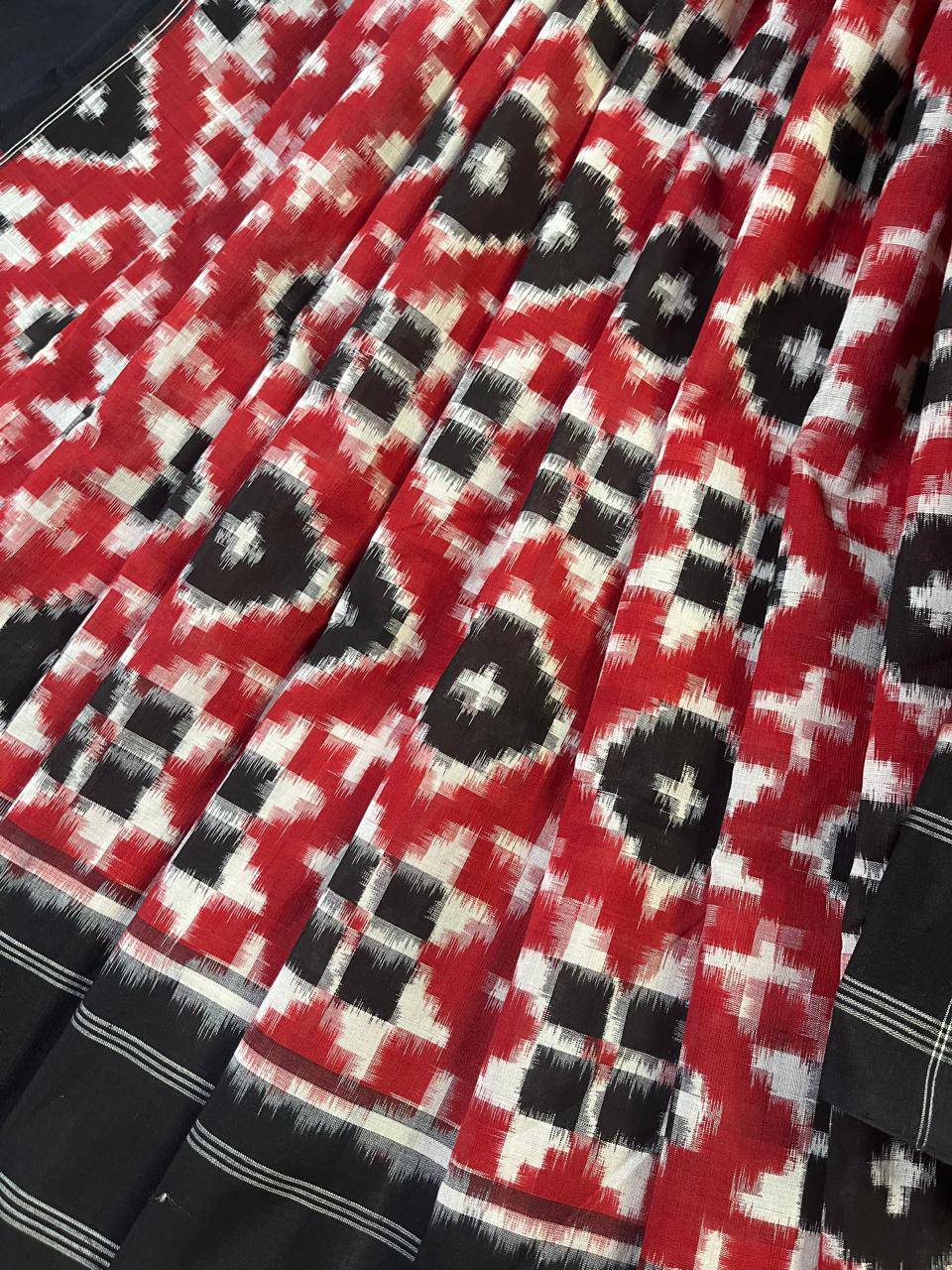 RED COTTON PURE HANDLOOM IKKAT SAREE