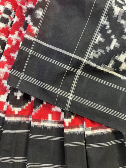 RED COTTON PURE HANDLOOM IKKAT SAREE