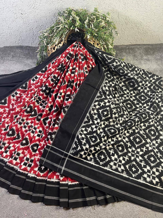 RED COTTON PURE HANDLOOM IKKAT SAREE