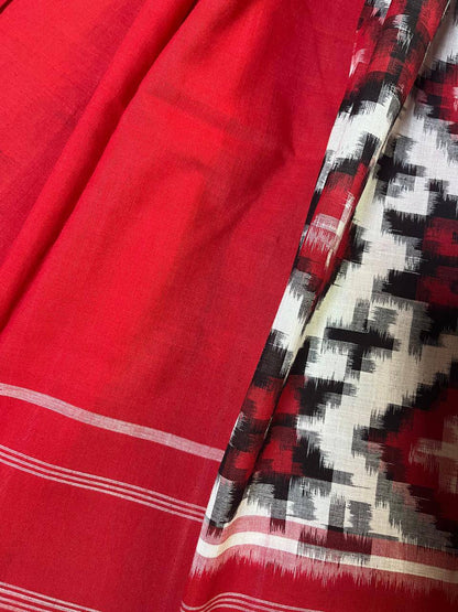 WHITE COTTON PURE HANDLOOM IKKAT SAREE