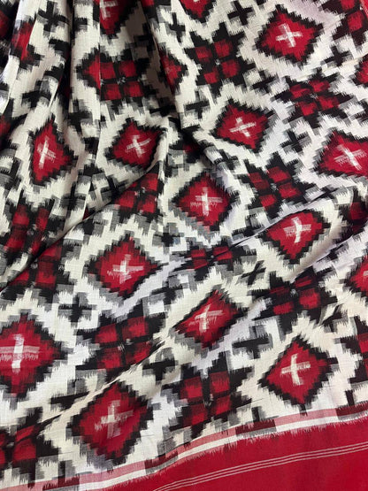 WHITE COTTON PURE HANDLOOM IKKAT SAREE