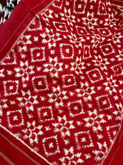 WHITE COTTON PURE HANDLOOM IKKAT SAREE