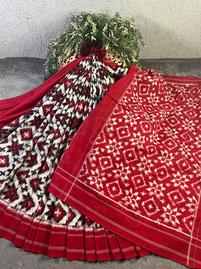 WHITE COTTON PURE HANDLOOM IKKAT SAREE