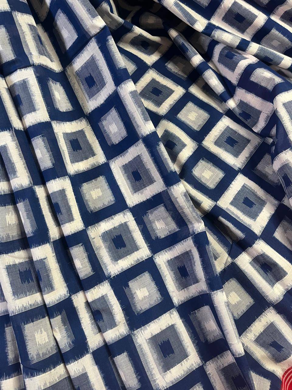 WHITE COTTON PURE HANDLOOM IKKAT SAREE