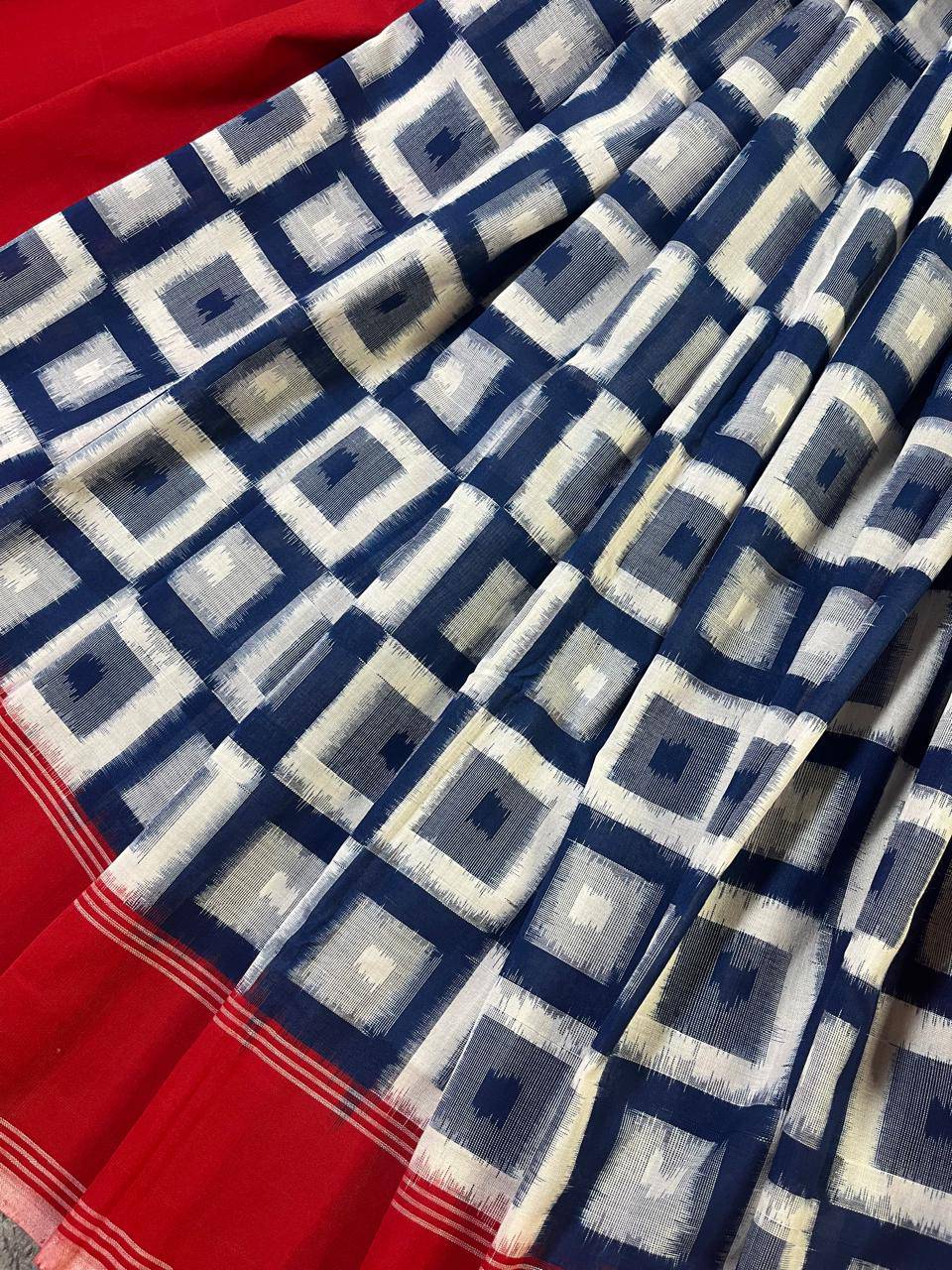 WHITE COTTON PURE HANDLOOM IKKAT SAREE