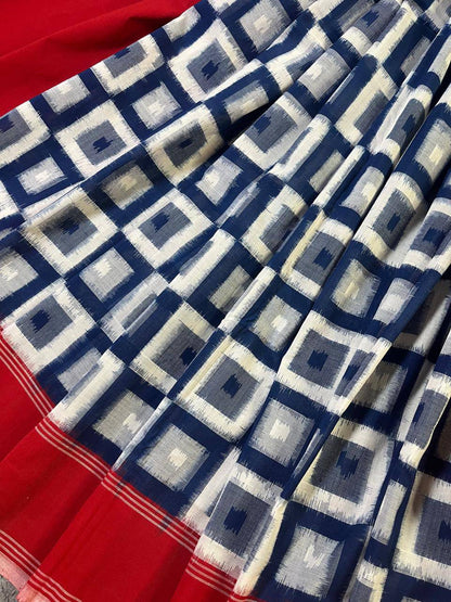 WHITE COTTON PURE HANDLOOM IKKAT SAREE