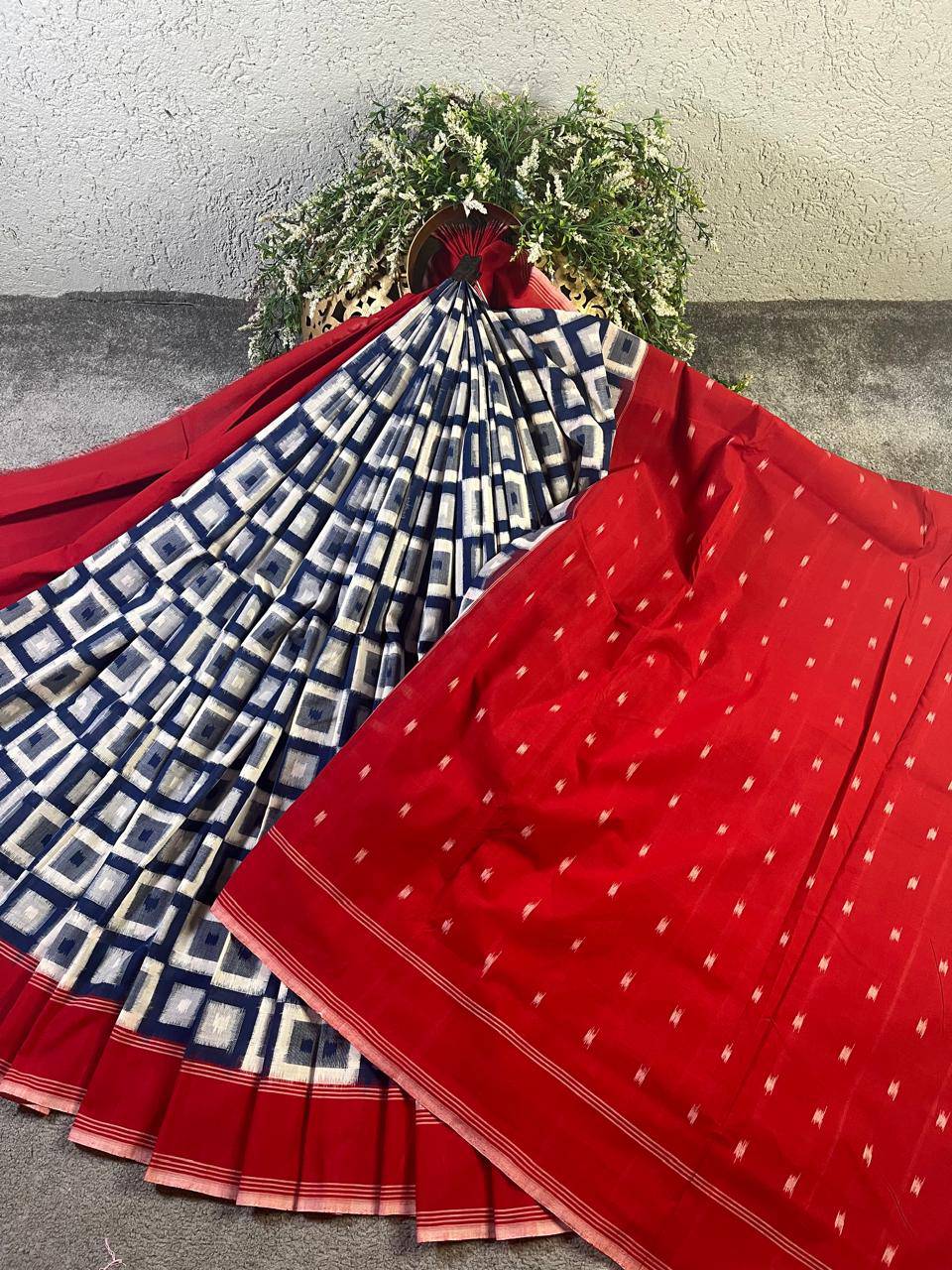 WHITE COTTON PURE HANDLOOM IKKAT SAREE