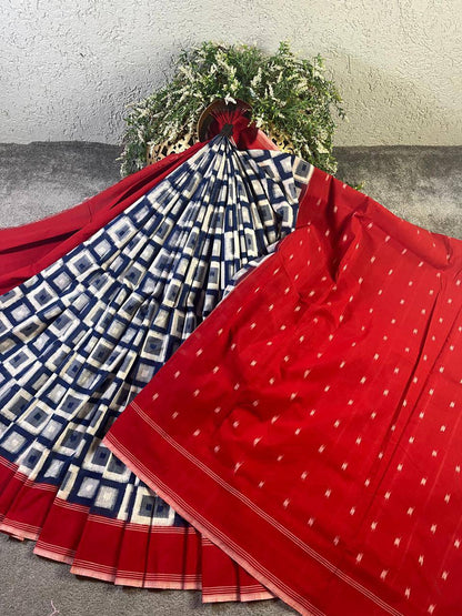 WHITE COTTON PURE HANDLOOM IKKAT SAREE