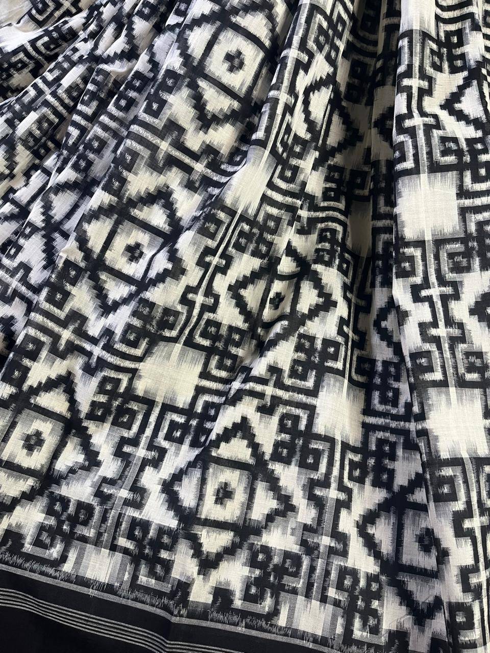 WHITE COTTON PURE HANDLOOM IKKAT SAREE