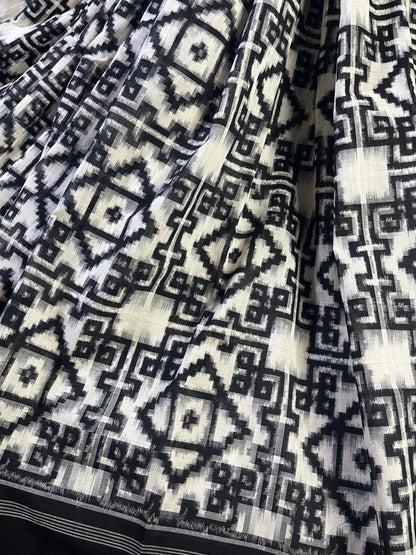 WHITE COTTON PURE HANDLOOM IKKAT SAREE