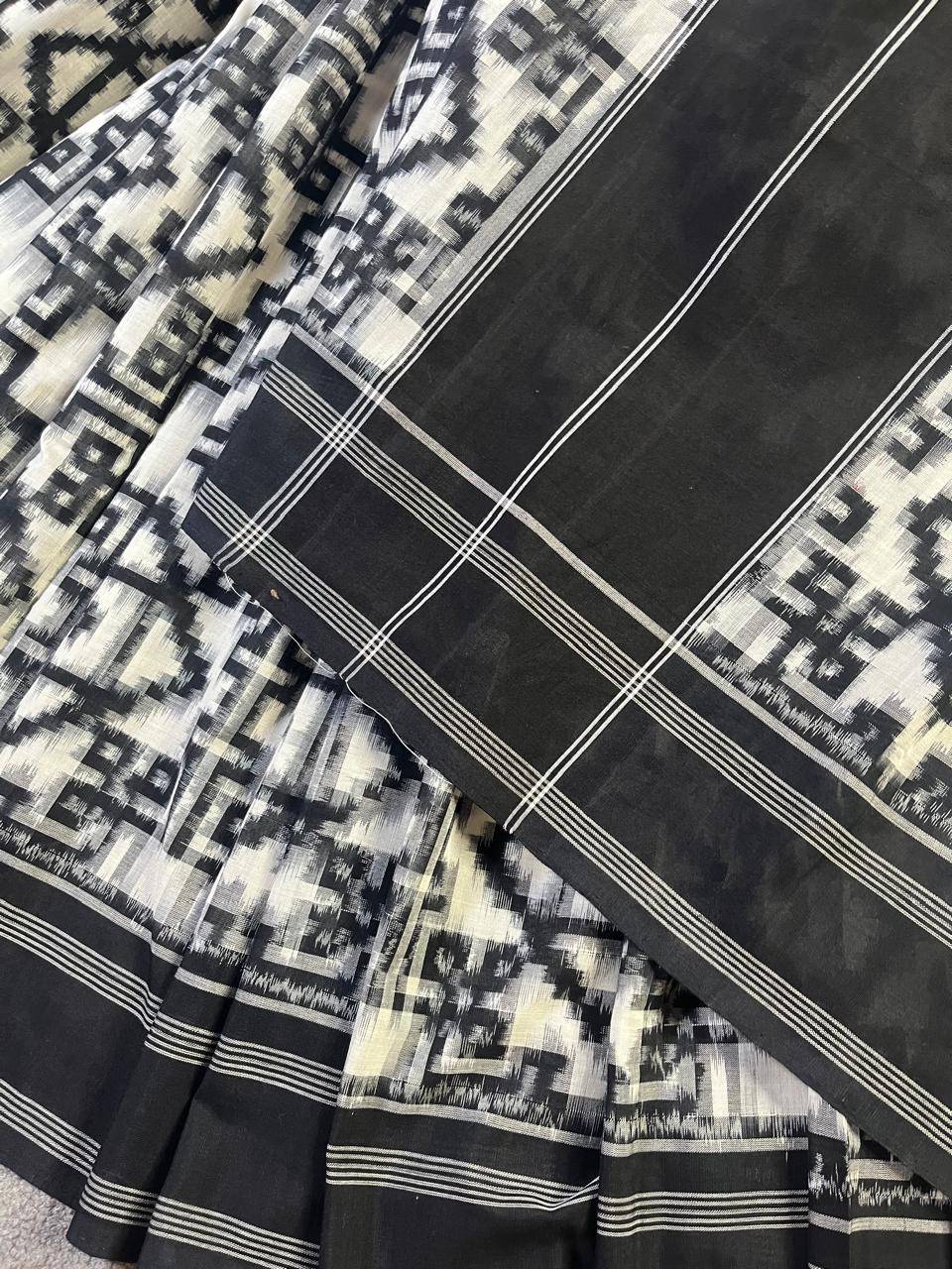 WHITE COTTON PURE HANDLOOM IKKAT SAREE