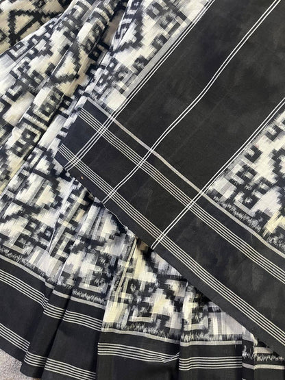 WHITE COTTON PURE HANDLOOM IKKAT SAREE