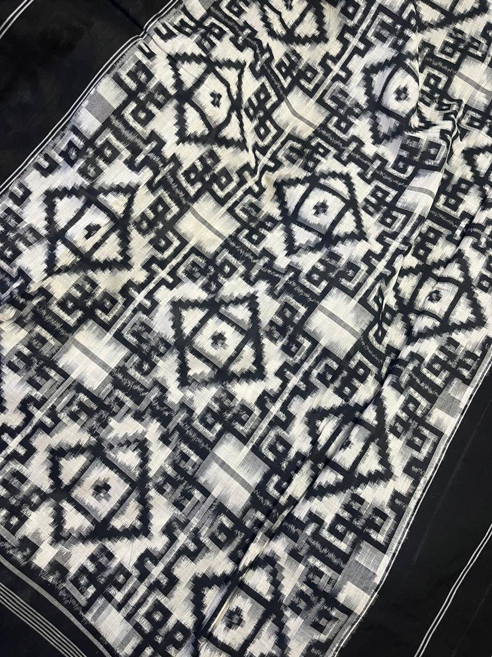 WHITE COTTON PURE HANDLOOM IKKAT SAREE