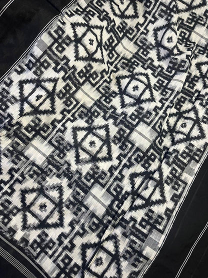 WHITE COTTON PURE HANDLOOM IKKAT SAREE