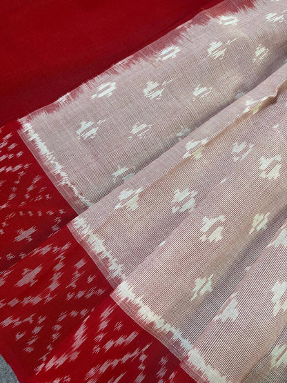 POWDER PINK COTTON PURE HANDLOOM IKKAT SAREE