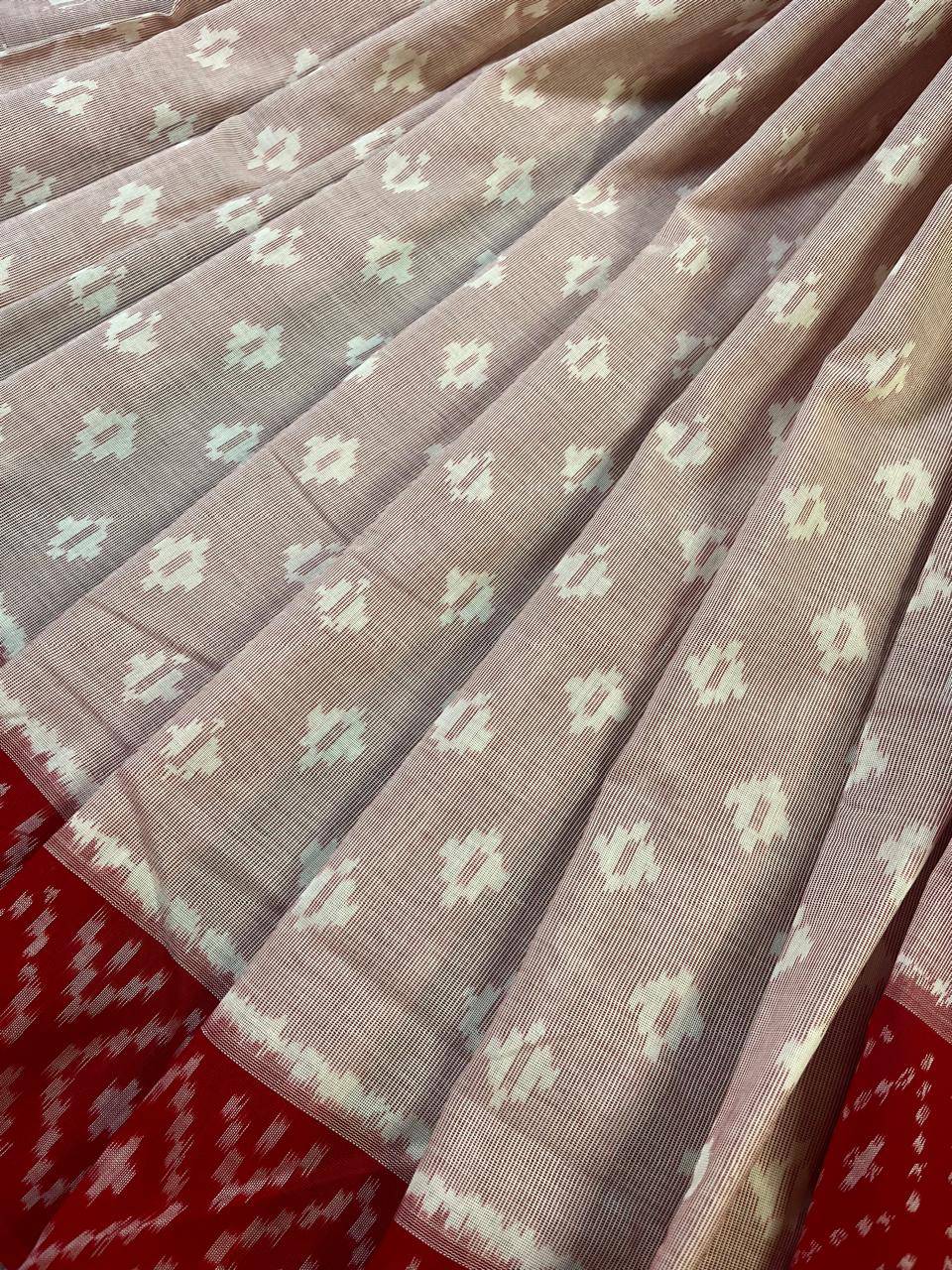 POWDER PINK COTTON PURE HANDLOOM IKKAT SAREE