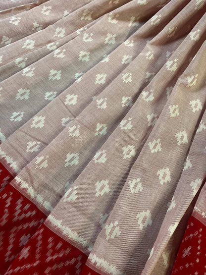 POWDER PINK COTTON PURE HANDLOOM IKKAT SAREE