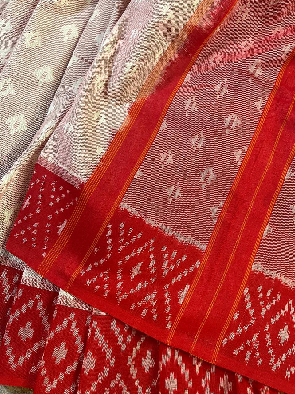 POWDER PINK COTTON PURE HANDLOOM IKKAT SAREE