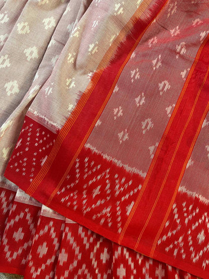 POWDER PINK COTTON PURE HANDLOOM IKKAT SAREE