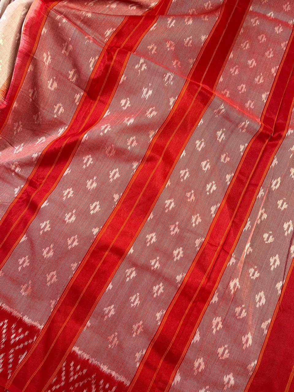 POWDER PINK COTTON PURE HANDLOOM IKKAT SAREE