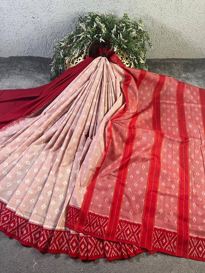 POWDER PINK COTTON PURE HANDLOOM IKKAT SAREE