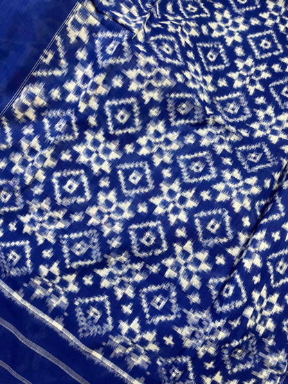 WHITE COTTON PURE HANDLOOM IKKAT SAREE