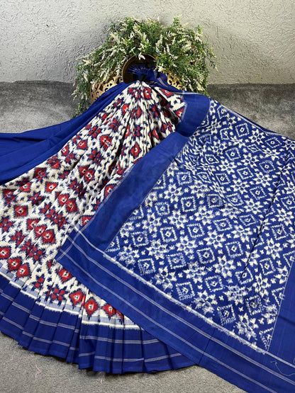 WHITE COTTON PURE HANDLOOM IKKAT SAREE