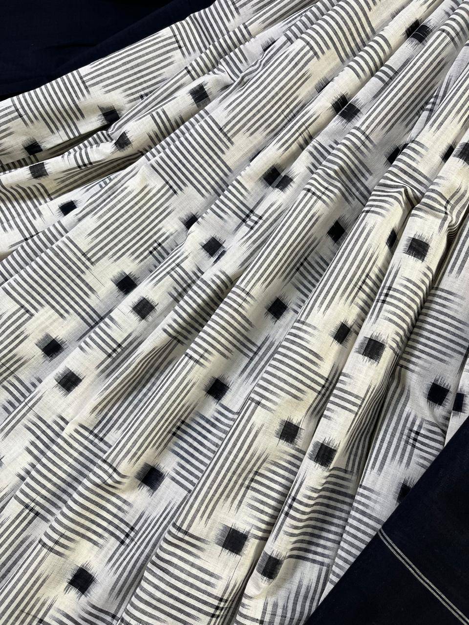 WHITE COTTON PURE HANDLOOM IKKAT SAREE