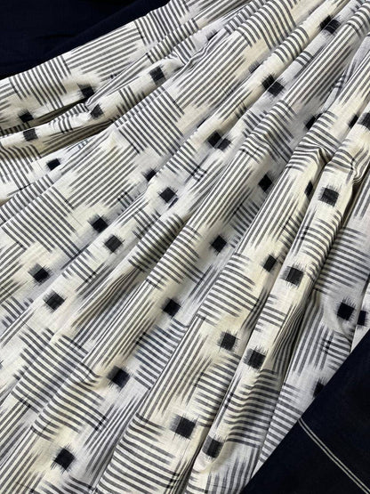 WHITE COTTON PURE HANDLOOM IKKAT SAREE