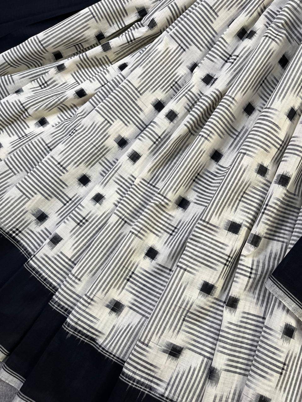 WHITE COTTON PURE HANDLOOM IKKAT SAREE