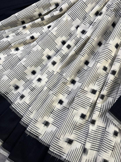 WHITE COTTON PURE HANDLOOM IKKAT SAREE