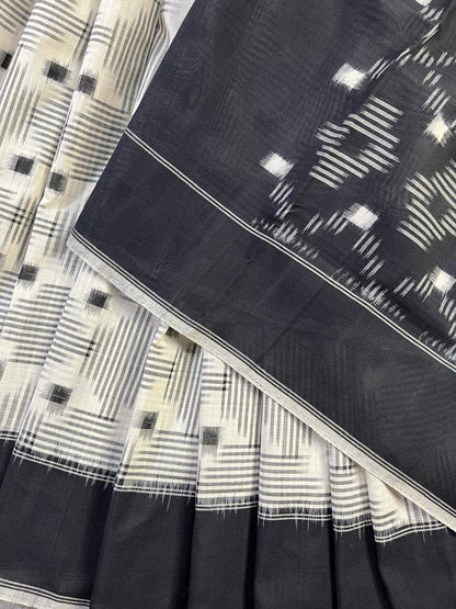 WHITE COTTON PURE HANDLOOM IKKAT SAREE