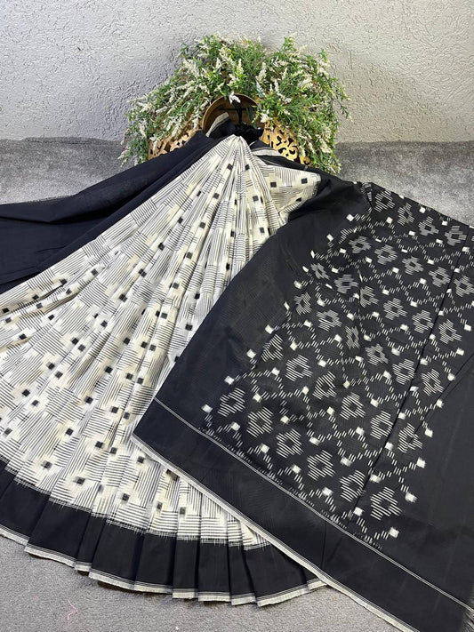 WHITE COTTON PURE HANDLOOM IKKAT SAREE