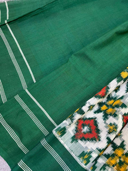 DARK GREEN COTTON PURE HANDLOOM IKKAT SAREE