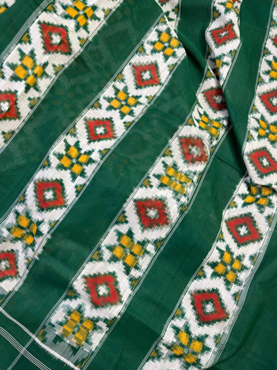 DARK GREEN COTTON PURE HANDLOOM IKKAT SAREE