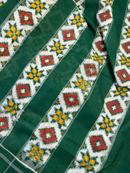 DARK GREEN COTTON PURE HANDLOOM IKKAT SAREE