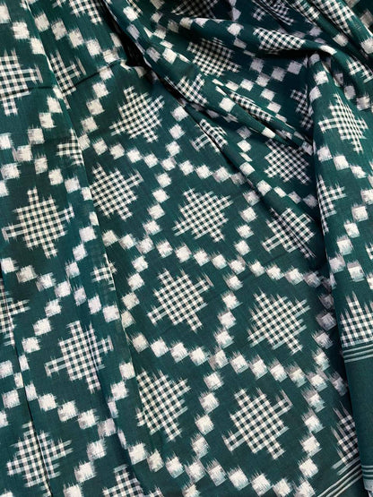 GREEN COTTON PURE HANDLOOM IKKAT SAREE