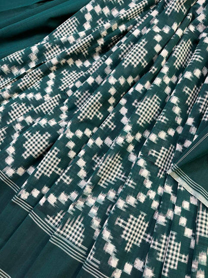 GREEN COTTON PURE HANDLOOM IKKAT SAREE