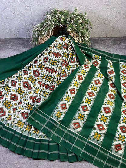 DARK GREEN COTTON PURE HANDLOOM IKKAT SAREE