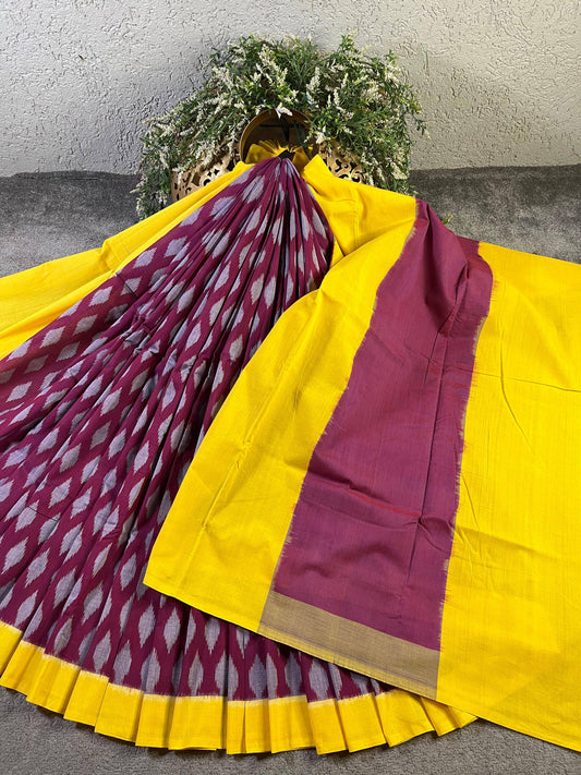MAROON COTTON PURE HANDLOOM IKKAT SAREE