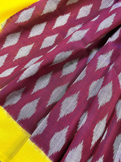 MAROON COTTON PURE HANDLOOM IKKAT SAREE